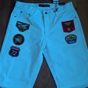 Maxi Milian white jean shorts with patches sz 34